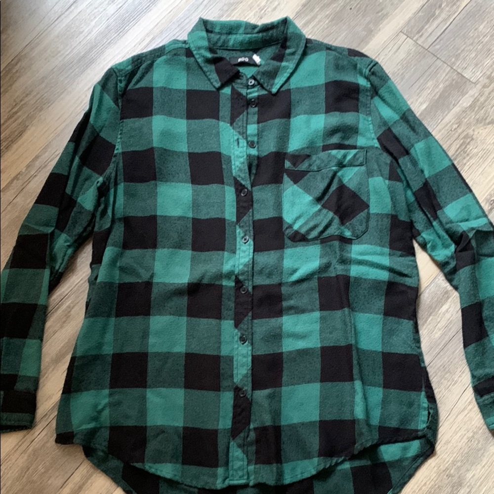 BDG Green and Black Button Down Flannel